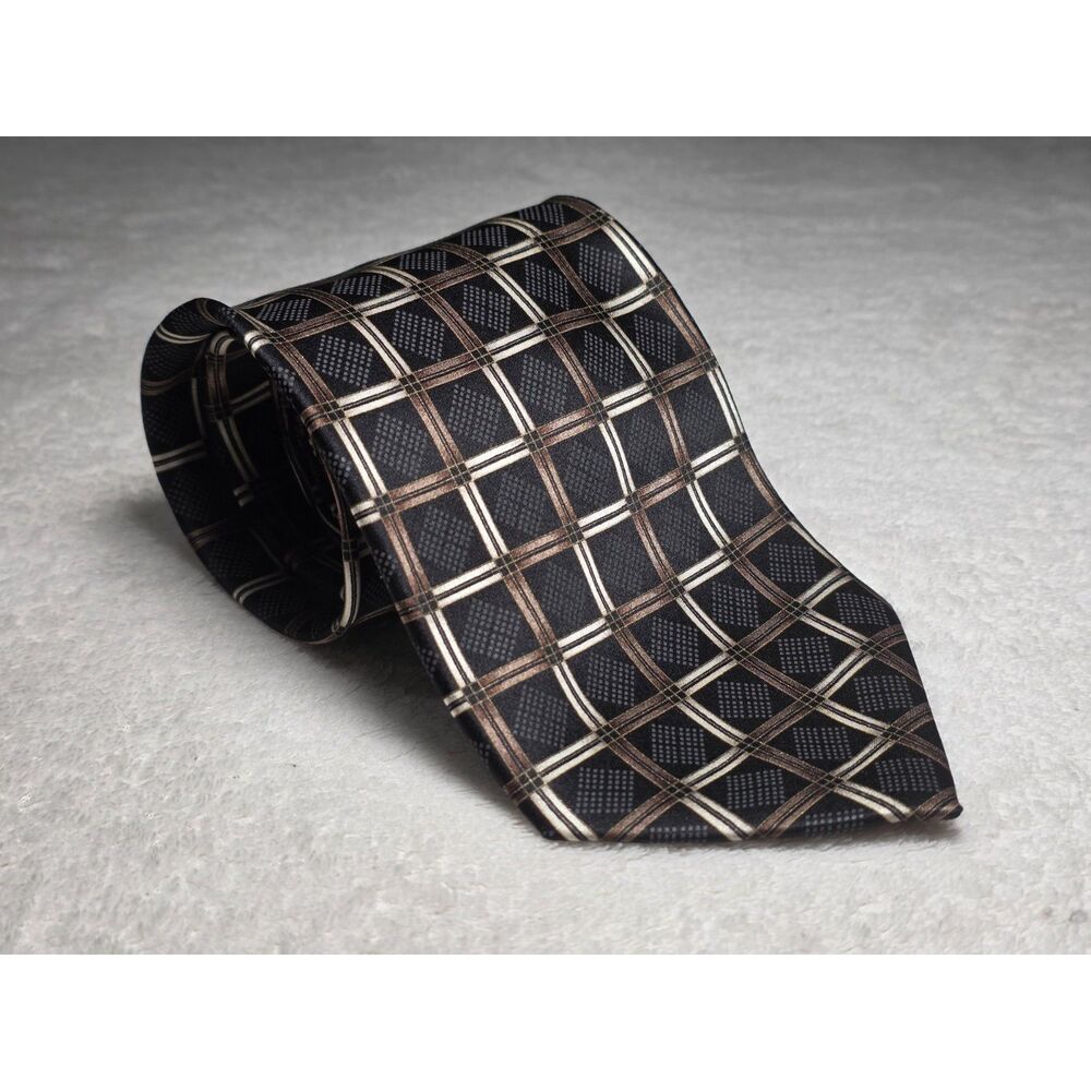GEORGE Men's 100% Silk Necktie, Checkered Pattern